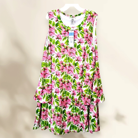NWT Agnes & Dora Pink and Green Tiered Sleeveless Tunic Breezy Floral Large - Picture 4 of 7